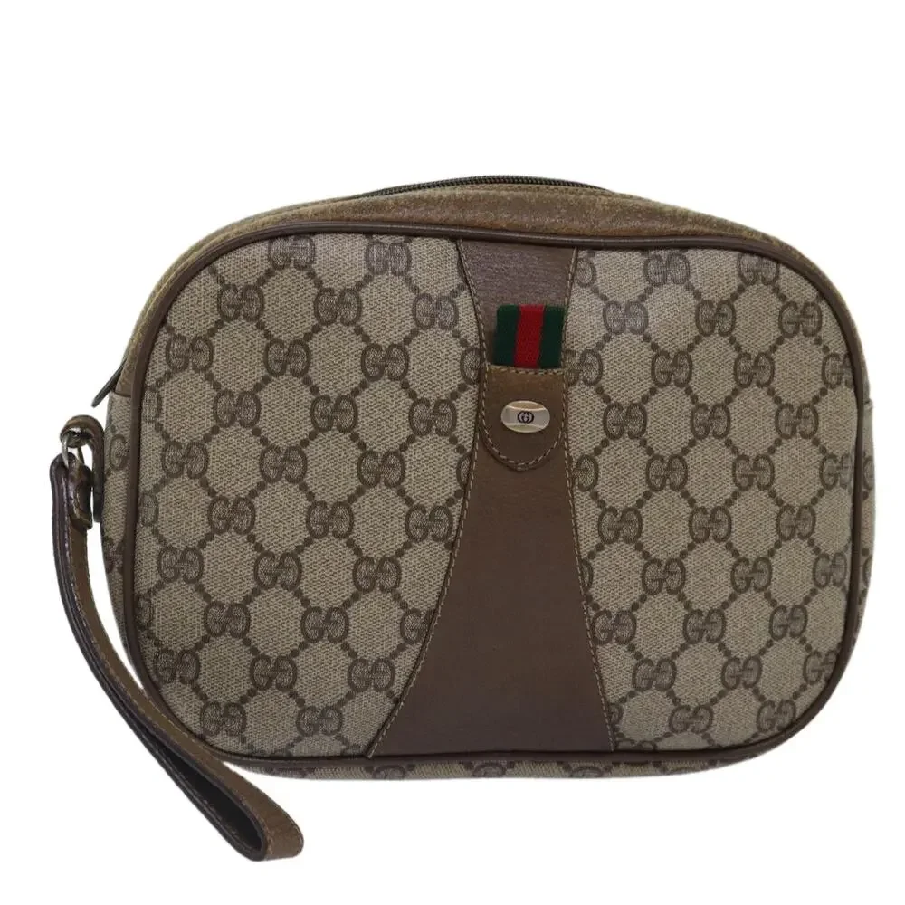 GUCCI GG Supreme Web Sherry Line Clutch Bag Pvc Beige Red 89 01 034 - Picture 1 of 16